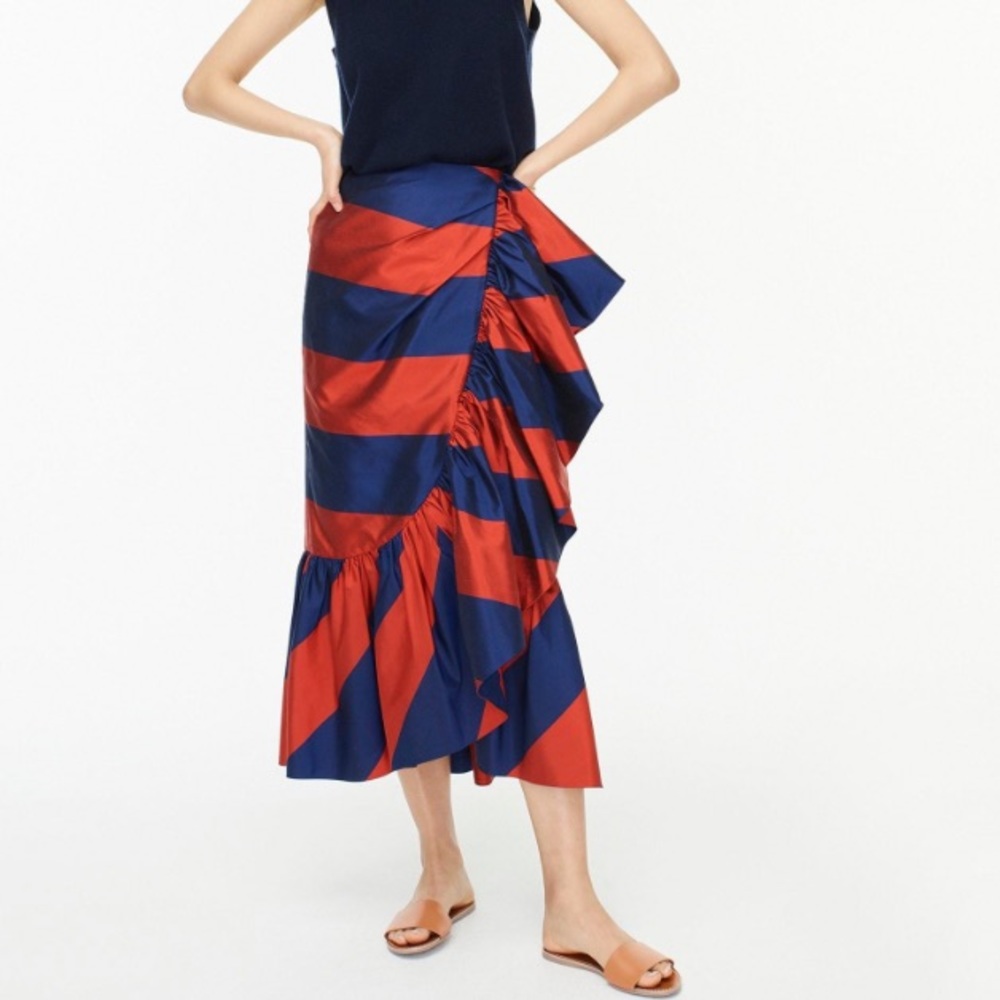 JCrew Collection NWOT Ruffle Front Skirt in Rugby Strip, 8